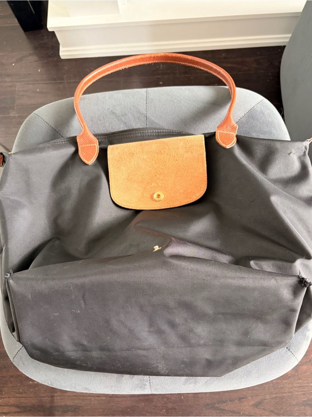 Longchamp Le Pliage - large, black with brown handles